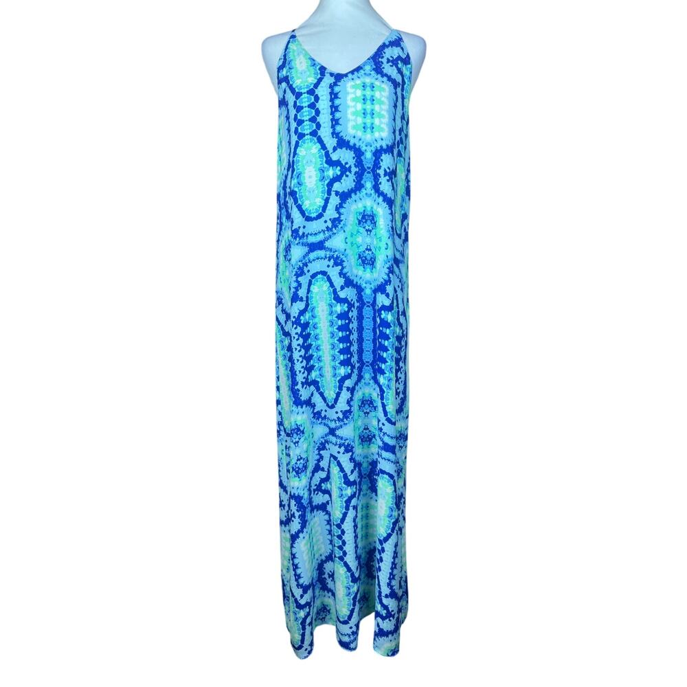 Buddy Love MEDIUM blue abstract halter top maxi dress